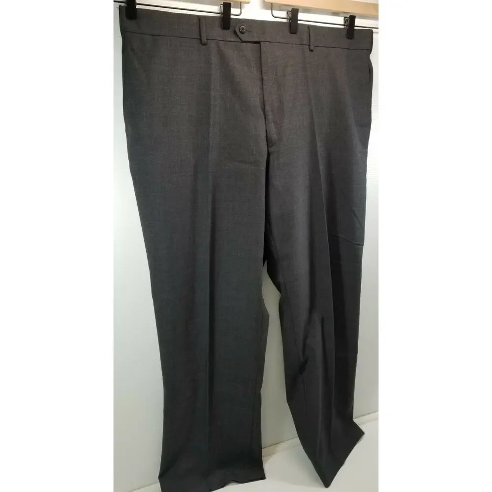 N) Stafford Performance Men's Gray 44 x 30 Classic Fit Flat Front Dress Pants